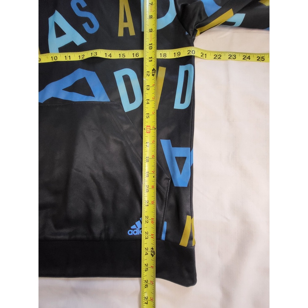 Adidas Boys XL 18/20 Hoodie Black Blue Yellow All Over Logo Print AA7642 NEW - Picture 5 of 8
